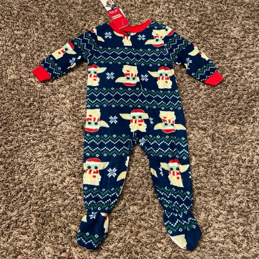 Unisex Blue Star Wars “Grogu” Christmas Footie Pajama